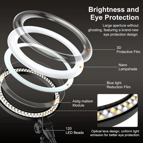 Vista 14 de Anillo de luz de escritorio de 10 pulgadas con soporte, iluminación de zoom con soporte para teléfono para computadora, videollamadas, conferencias