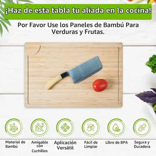 Vista 7 de GR Kraft - Tablas de cortar de doble cara de acero inoxidable y bambú, no tóxicas, duraderas, con diseño apto para cuchillos, sin microplásticos
