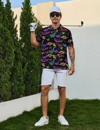 Vista 6 de Camisas de golf divertidas para hombre, camisas polo hawaianas de los años 80, camisas polo divertidas hawaianas para playa, verano, golf