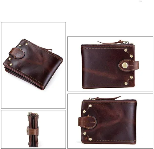 Vista 5 de XDSDDS - Cartera de cuero genuino para hombre, con bolsillo vertical, tarjetero plegable para hombre