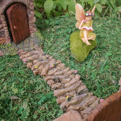 Vista 5 de Adorno de casa de muñecas en miniatura para jardín de hadas, camino de piedra de flores
