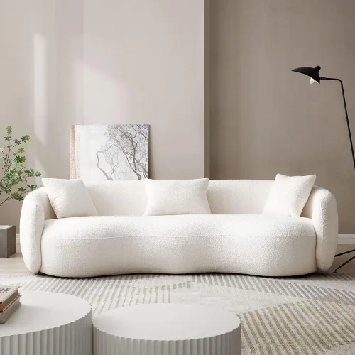 Vista 10 de WILLIAMSPACE Sofá curvado de 101 pulgadas, moderno sofá boucle tapizado de gran tamaño con 4 almohadas, sofá de peluche de 4 asientos para sala