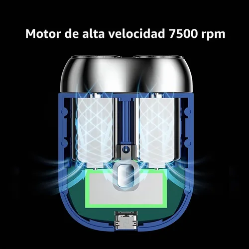 Vista 4 de Mini afeitadora eléctrica de doble cabeza, afeitadora de bolsillo mejorada, maquinilla de afeitar de doble cabeza lavable, mini maquinilla de Azul
