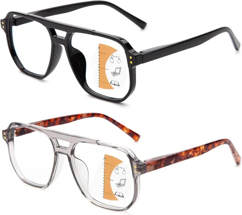 Vista 7 de JO Progressive Multifocus Reading Glasses Men Women - No Line Progressive Reader Half-Rim for Mid-Near