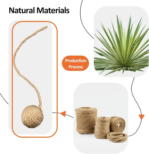 Vista 4 de Pelota de juguete para gatos de 2 pulgadas con cuerda de sisal de 10 pulgadas y campana silenciosa, material de sisal natural para una diversión