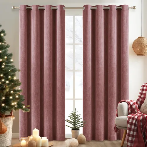 Vista 43 de Melodieux Elegantes cortinas opacas de algodón para oscurecer la habitación, para sala de estar, dormitorio, con aislamiento térmico, paneles