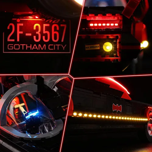 Vista 4 de Kit de luz LED compatible con Lego Batman Classic TV Series Batmobile 76328 bloques de construcción, control remoto actualizado, solo luces, juego
