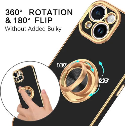 Vista 4 de BENTOBEN Funda compatible con iPhone 15, funda para teléfono iPhone 15, ajuste delgado, soporte de anillo de 360°, soporte magnético para automóvil