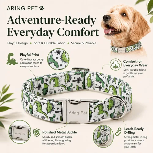 Vista 223 de Aring Pet Collar de algodón, ligero y ajustable, con hebilla de liberación rápida, para perros pequeños, medianos y grandes, para cachorros, S, Hoja