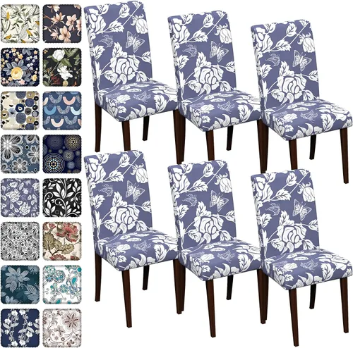 Vista 22 de Fundas para sillas de comedor CoSofSLIP, juego de 2, fundas estampadas elásticas antideslizantes, fundas extraíbles y lavables para sillas