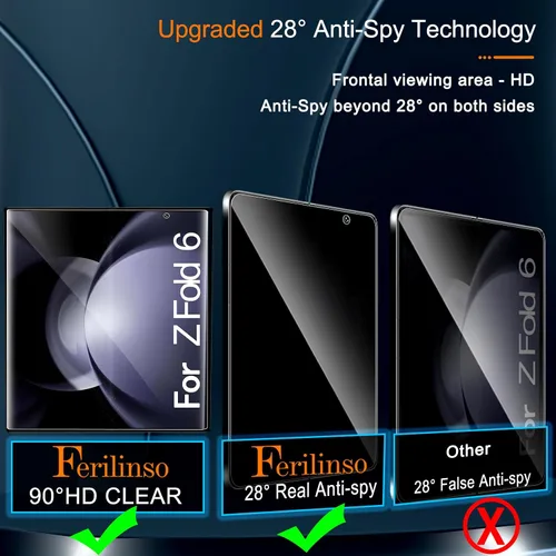 Vista 2 de Ferilinso Paquete de 2 protectores de pantalla de privacidad para Samsung Galaxy Z Fold 6 [compatible con fundas de teléfono], película