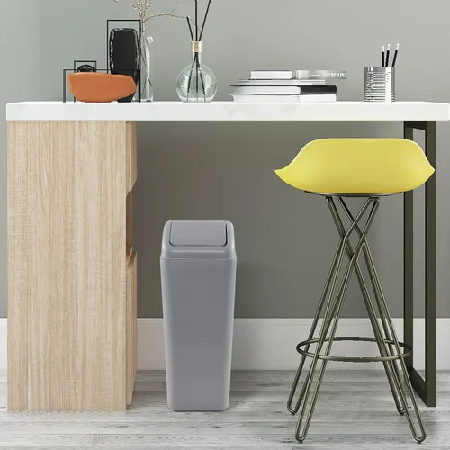 Vista 6 de Esdiplot - Cubo de basura con tapa oscilante de 3.5 galones, cubo de basura de plástico con tapa abatible, color gris