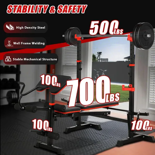 Vista 5 de MAIDOMA Foldable 1500LBS Capacity 8 IN 1 Weight Bench Set with Leg Extension/Squat Rack/Preacher Curl, Adjustable Bench Press for Home Gym Full Body