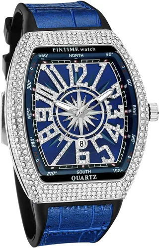 Vista 4 de Gosasa Reloj Tonneau único de moda para hombre con diamantes de imitación de cuarzo con correa de goma
