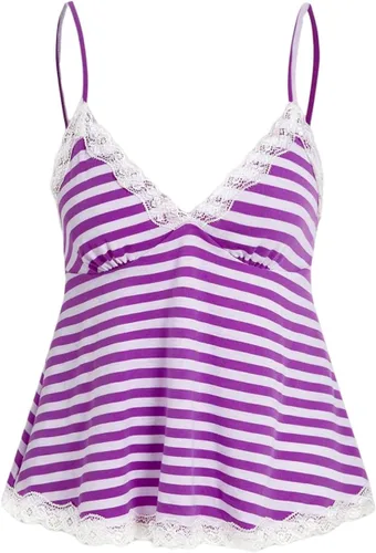 Vista 24 de SOLY HUX Tops tipo babydoll a rayas con encaje Y2K para mujer Negro (Black Polka Dots)