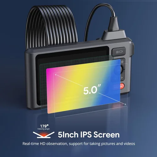 Vista 4 de Cámara de Inspección de Alcantarillado de 50FT, DEPSTECH Endoscopio de Doble Lente 1080P con Luces, Herramienta Boroscopio con Pantalla IPS de 5