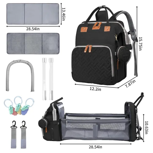 Vista 5 de Mochila para pañales, bolsa de pañales multifuncional para bebés, Negro -, Bolsa de pañales para bebé