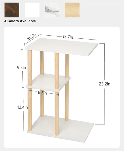 Vista 2 de AWASEN Mesa auxiliar en forma de C, mesa auxiliar pequeña para sofá, mesa de sofá de madera de 3 niveles mesa de café para sala de estar, espacio C