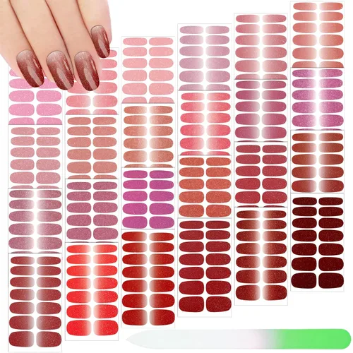 Vista 10 de Maitys 336 piezas de 24 hojas de tiras de esmalte de uñas de envoltura completa, autoadhesivas, tiras de uñas de gel, calcomanías de arte con lima
