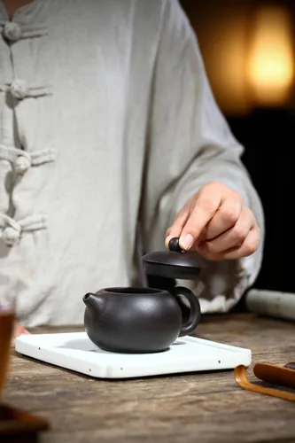 Vista 6 de Tetera china Yixing genuina arena negra Heijingang té Xishi ollas con cuerda 6oz mini