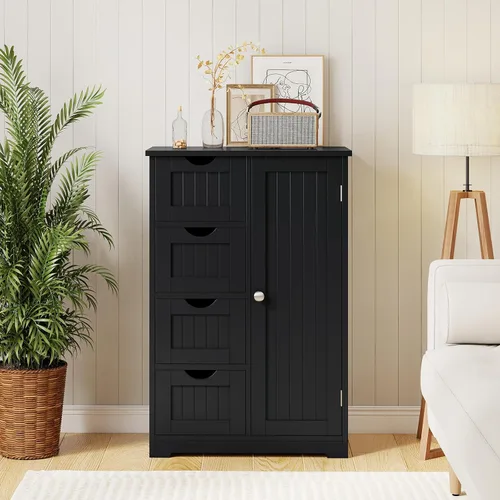 Vista 8 de Giantex Gabinete de Almacenamiento de Baño con Cajones - Organizador de Almacenamiento de 4 Cajones con Armario, Estante Ajustable, Dispositivo