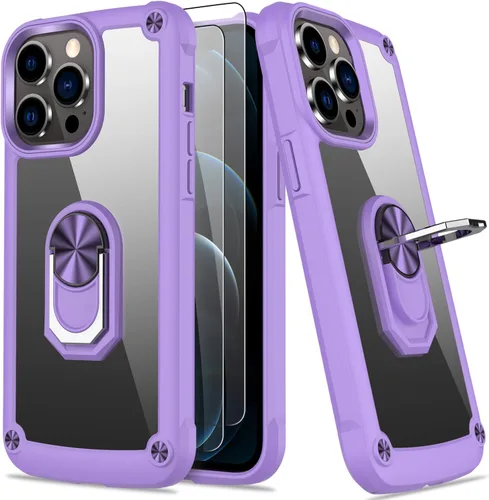 Vista 10 de Funda para iPhone 13 Pro con protector de pantalla, cristal transparente, antiamarillo, acrílico resistente, funda protectora de grado militar