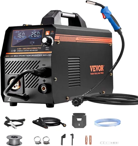 Vista 10 de VEVOR Soldador MIG, Máquina de Soldadura Sinérgica MIG de 130A, Soldadora Multi-Proceso 2-en-1 MIG de Núcleo de Flujo con Gas/sin Gas, Soldador MIG