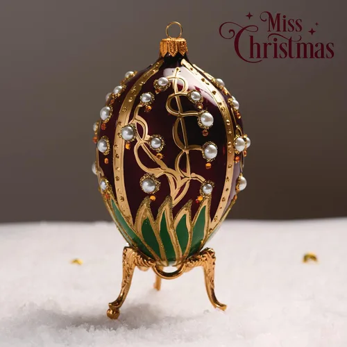 Vista 2 de Miss Christmas Palace Collection 2025 - Adorno para árbol de Navidad de vidrio soplado rojo y dorado de 5 pulgadas, diseño de lirio del valle