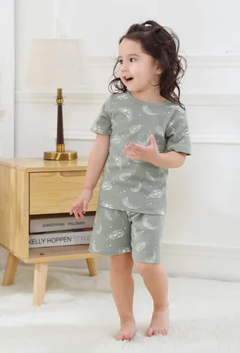 Vista 2 de Owlivia Conjunto de pijama de manga corta para bebé de algodón 100% orgánico, ropa de dormir de 2 piezas para niño y niña