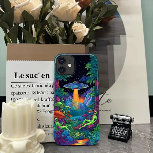 Vista 6 de Funda para iPhone 11 Funda, Diseño de Plantas de Nave Espacial Alienígena - Protección Dual Híbrida Silicona + PC Duro Resistente a Golpes Cubierta