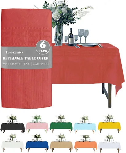 Vista 12 de Black Disposable Paper Tablecloth for Rectangle Tables 4 Pack, 54×108 Inch Waterproof 2 Ply Paper with Plastic Backing, Party Table Cover for