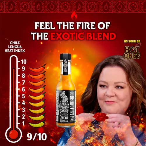 Vista 2 de Hot Sauce Chile Lengua de Fuego (paquete de 1, anillo de fuego) - Salsa ultra caliente de Carolina Reaper con miel, ron, eneldo y ajo