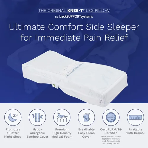Vista 2 de Back Support Systems Knee-T - Almohada de espuma viscoelástica patentada, la mejor almohada para dormir de lado para aliviar el dolor de espalda