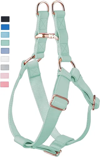 Vista 15 de Arnés de Cuero Suave Sin Tirones para Perro - Arnés Ajustable de Paso para Perro con Hebilla de Metal Resistente de Oro Rosa, Chalecos Halter
