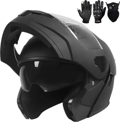 Vista 25 de Casco modular para motocicleta de adultos, con doble visera abatible, cara completa, aprobado por DOT para hombres, mujeres, moto, ATV, UTV, moto