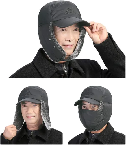 Vista 7 de Sombrero de cazador para clima frío con solapa para el oído de piel sintética de Ushanka ruso sombrero de caza para hombres mujeres