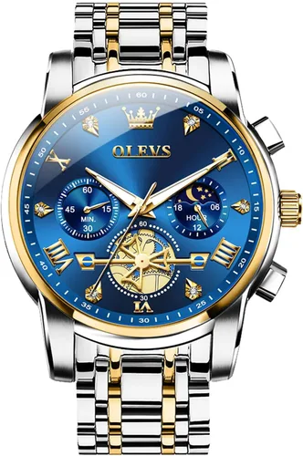 Vista 20 de OLEVS Relojes para hombre de acero inoxidable con cronógrafo, reloj de pulsera grande analógico de cuarzo, relojes de vestir impermeables de moda