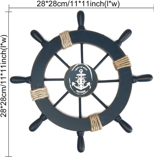Vista 5 de rosenice Barco Rueda de madera náutica barco rueda pared decoración azul oscuro