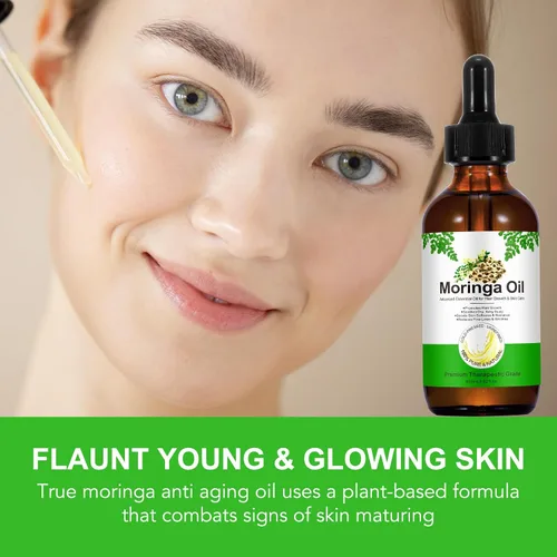 Vista 4 de Aceite de moringa para cabello, 2.02 onzas líquidas, aceite de semilla de moringa 100% natural sin refinar prensado en frío para cabello, cara