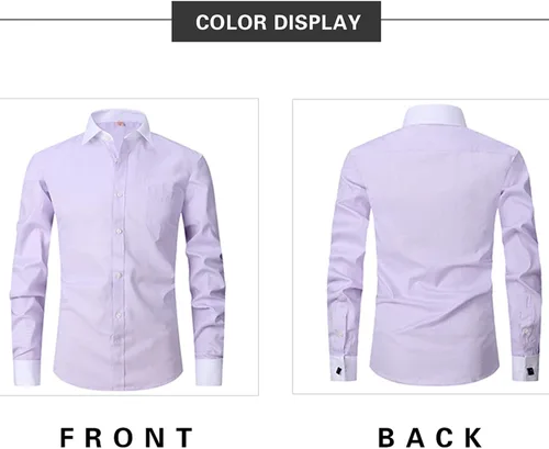 Vista 3 de Camisas de vestir para hombre, manga larga, ajustadas, con botones, casual, con bolsillo