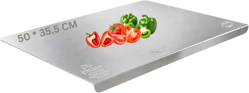 Vista 9 de Tabla de cortar de acero inoxidable para cocina, tabla de cortar de metal extra grande con borde de encimera, resistente grado alimenticio 304