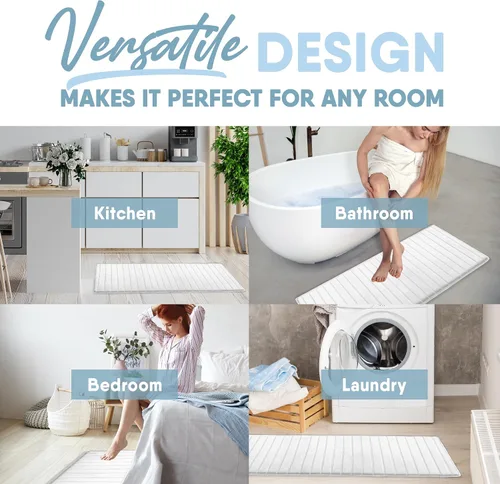 Vista 7 de MICRODRY Tapete de baño de espuma viscoelástica extra grueso, moderno, con infusión de carbón y base antideslizante GripTex, absorbente, de fácil