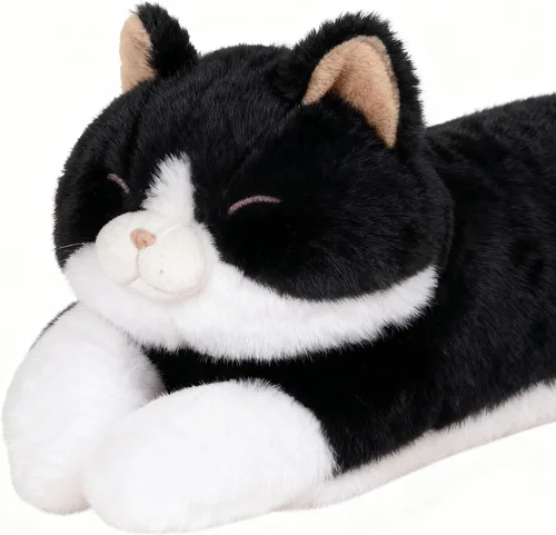 Vista 4 de Juguete de peluche grande de 32 pulgadas, almohada grande de peluche de gato largo y grande, regalo de peluche de gatito blanco y negro para niños