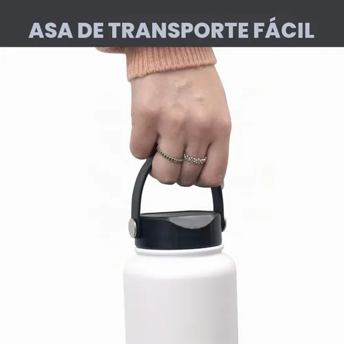 Vista 3 de Hydraflow Hybrid - Botella de agua de triple pared aislada al vacío con tapa de boca ancha (34 onzas, negro polvo) termos de metal de acero