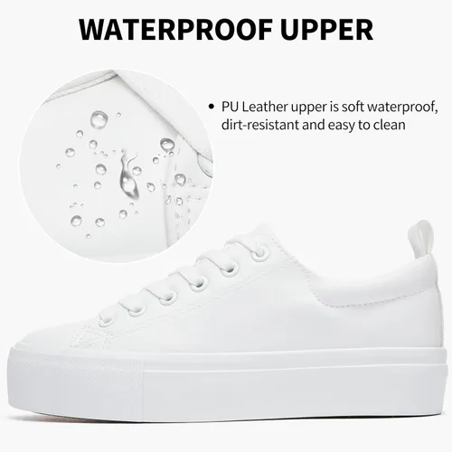Vista 3 de SERNIAL Zapatos deportivos de plataforma blanca para mujer, zapatos de plataforma de piel sintética, zapatos para caminar para mujer