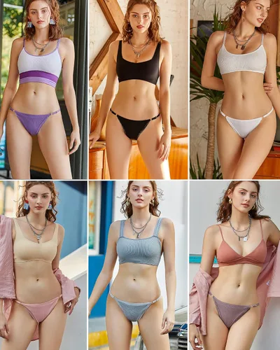 Vista 6 de CUTE BYTE Adjustable G String Thongs for Women Sexy Underwear T-back Cotton Panties with Lace Trim Low Rise Stretchy 6 Pack