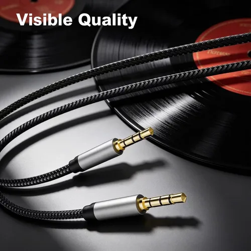 Vista 6 de Cable de audio macho a macho de 1 pie, 0.138 in de nailon trenzado de 4 polos, cable auxiliar estéreo para auriculares, PS4, teléfono, tabletas