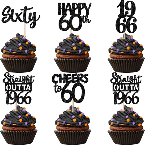 Vista 42 de 30 piezas negras para cupcakes de 10.º cumpleaños con purpurina Ten Happy 10 Straight Outta 2016 para saludos a 10 años 10 cumpleaños, boda Negro