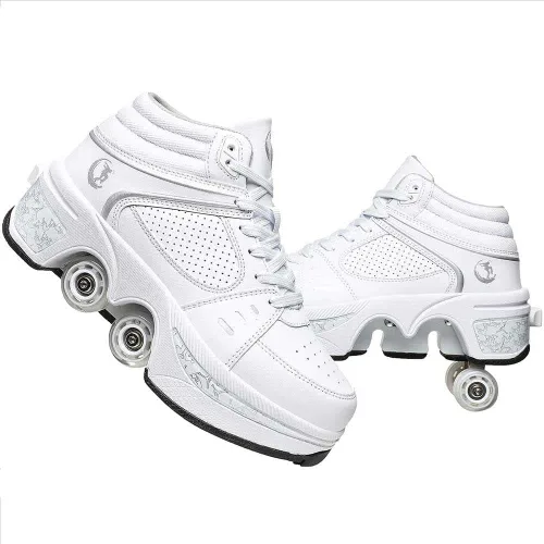 Vista 13 de Patines de ruedas para mujeres y hombres al aire libre, zapatos de parkour 2 en 1 con ruedas para niñas/niños, zapatos retráctiles de doble fila