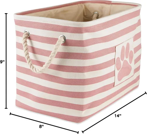 Vista 8 de Bone Dry - Cesta de almacenamiento para mascotas, diseño de parche de pata rayado, aguamarina, rectángulo pequeño